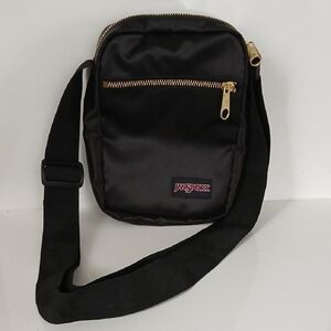 JanSport Black Messenger Bag with Gold Zipper NWOT